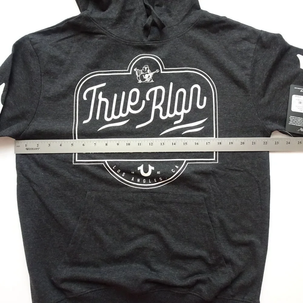 TRUE RELIGION Hooded Sweatshirt Pullover Lightweight Long SL Charcoal Gray NWT L